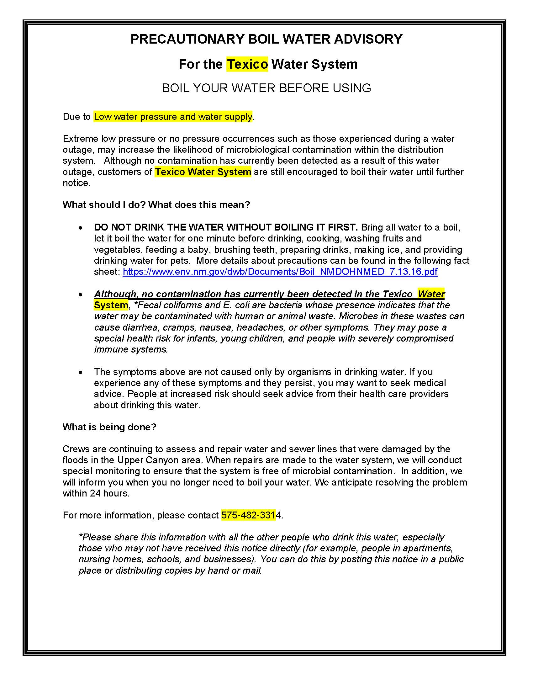 BOIL WATER NOTICE